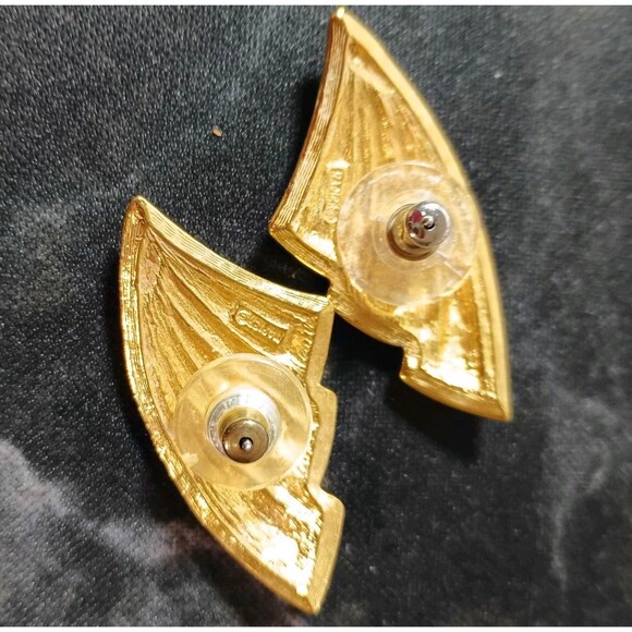 Vintage Napier Pink Enamel Necklace & Earrings Set 1980s Gold Tone Fan Design - Picture 4 of 9